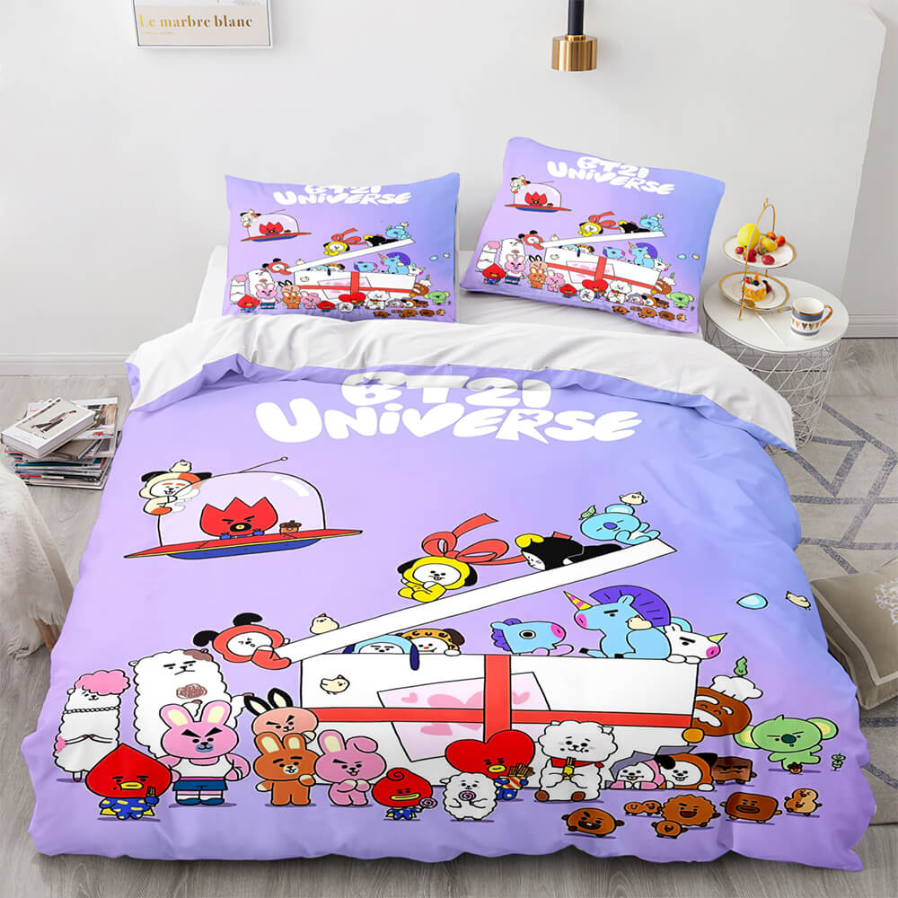 Cartoon BT21 Bedding Set Throw Quilt Duvet Cover Bedding Sets (Online Order Only)