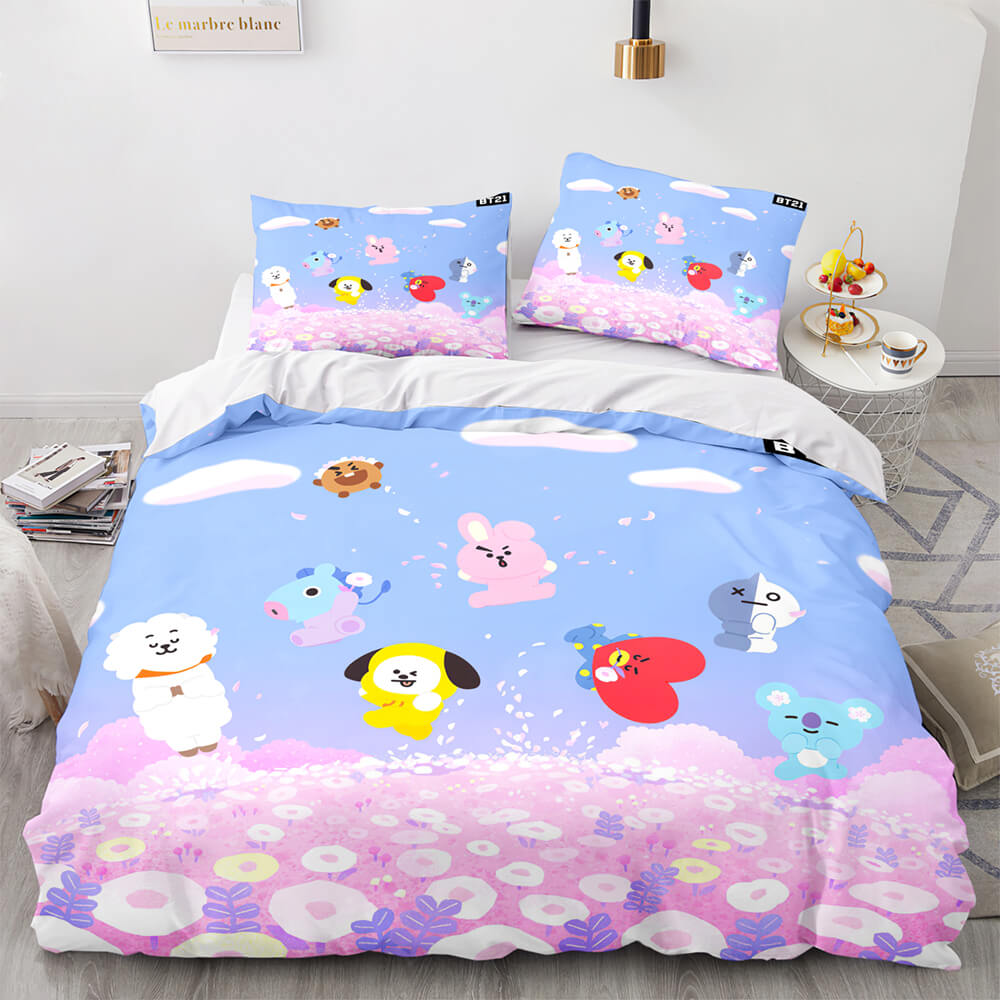 Cartoon BT21 Bedding Set Throw Quilt Duvet Cover Bedding Sets (Online Order Only)