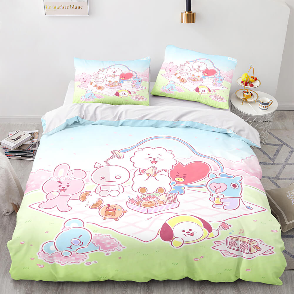 Cartoon BT21 Bedding Set Throw Quilt Duvet Cover Bedding Sets (Online Order Only)