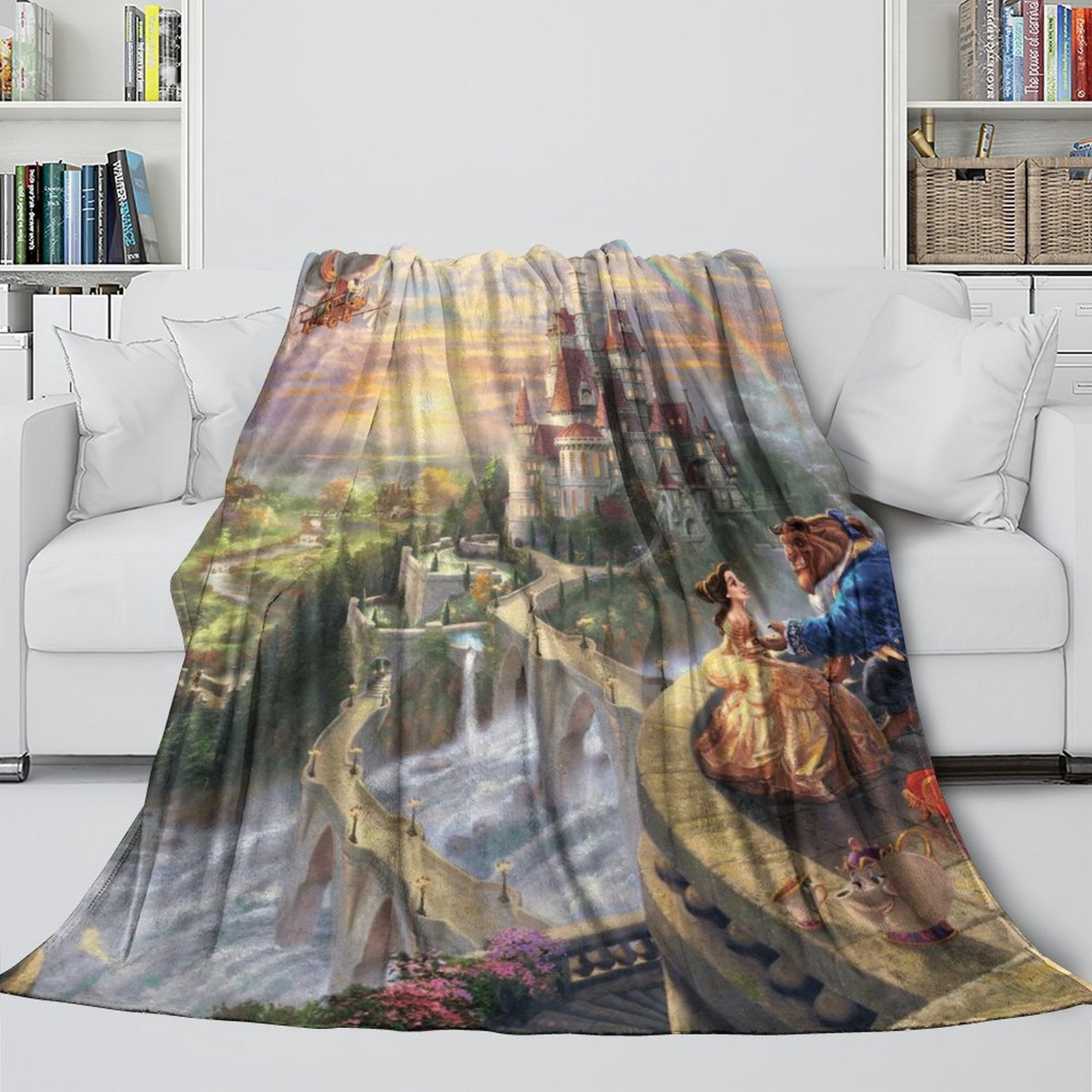 Cartoon Beauty and the Beast Blanket Flannel Throw Room Decoration (Online Order Only)
