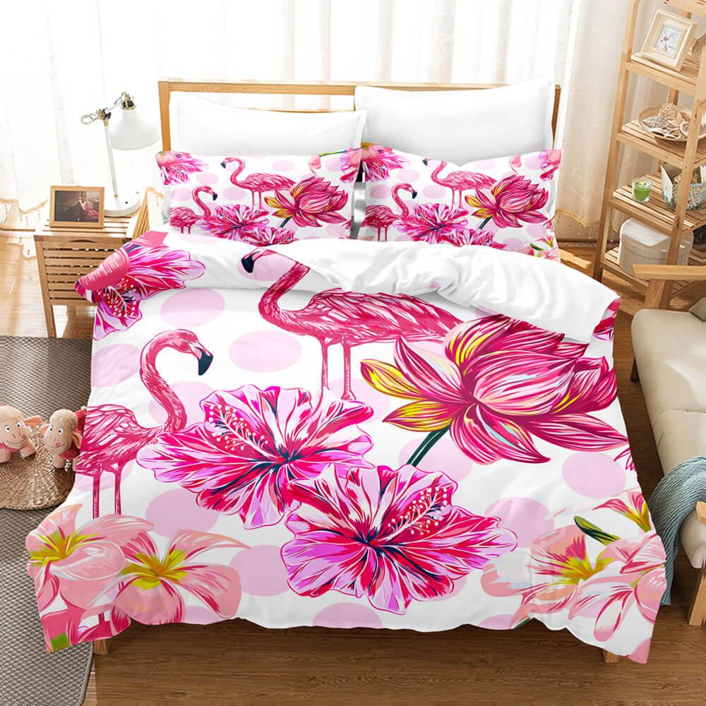 Cartoon Flamingo Bedding Set Quilt Covers Without Filler (Online Order Only)