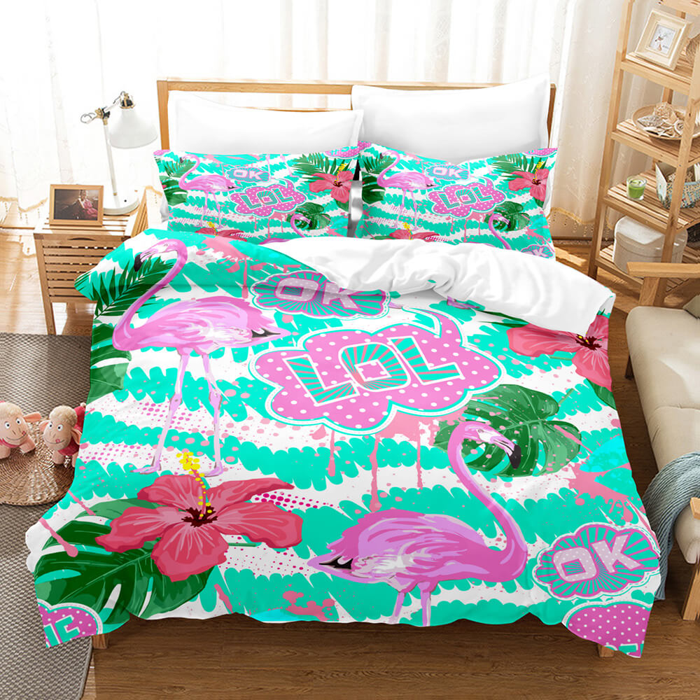 Cartoon Flamingo Bedding Set Quilt Covers Without Filler (Online Order Only)