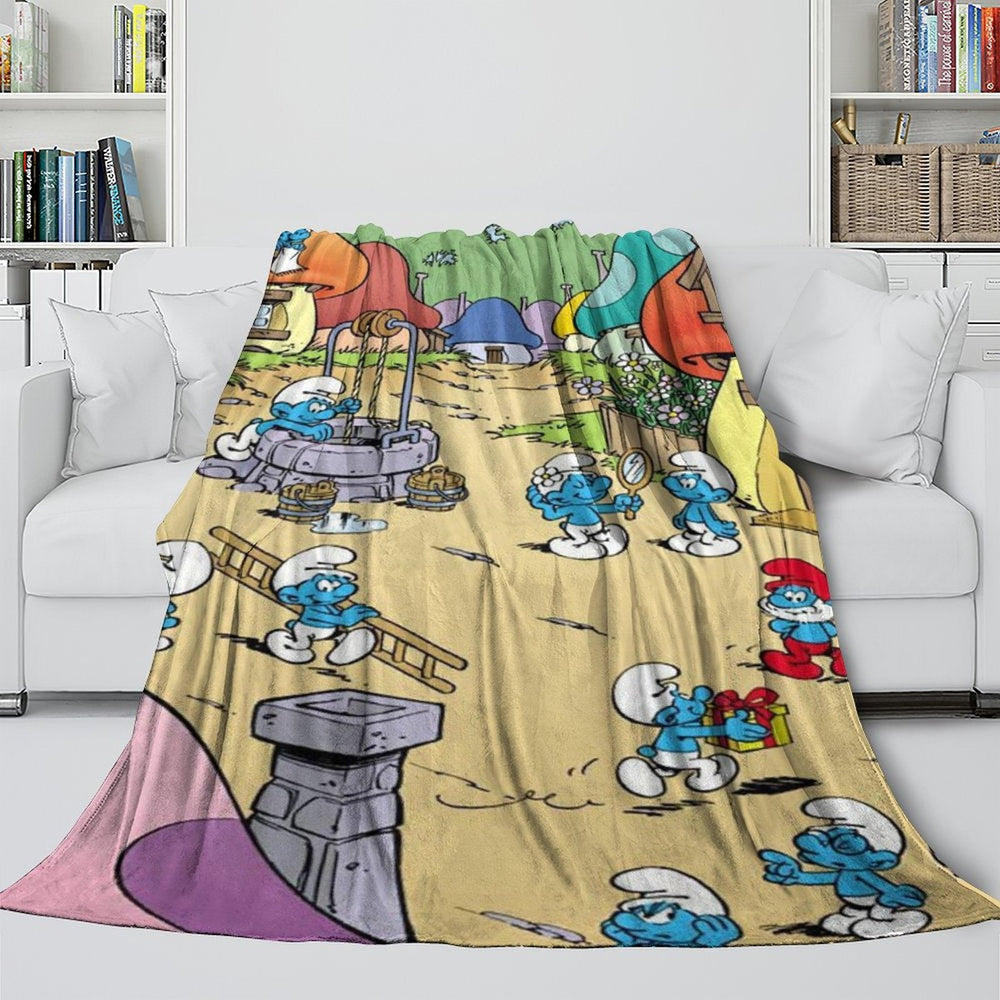 Cartoon Smurfs Blanket Flannel Throw Room Decoration (Online Order Only)