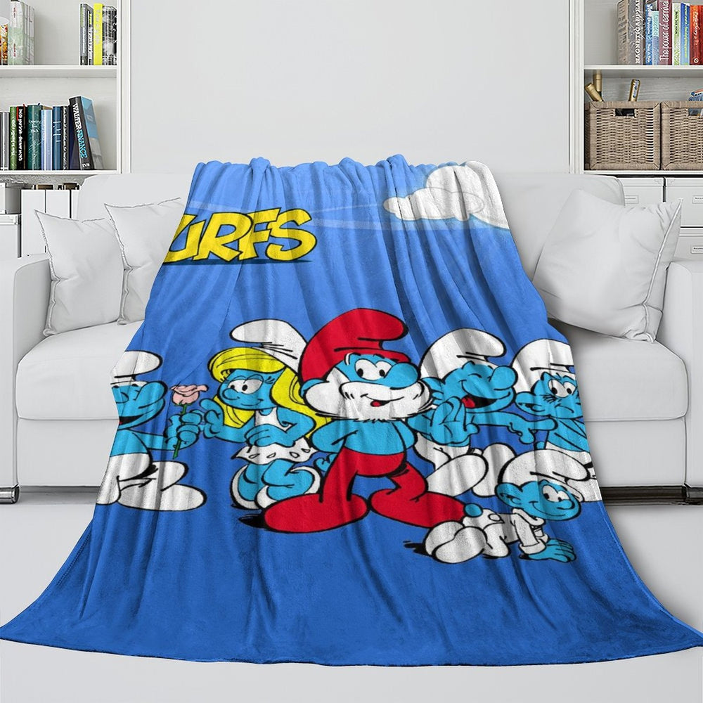 Cartoon Smurfs Blanket Flannel Throw Room Decoration (Online Order Only)