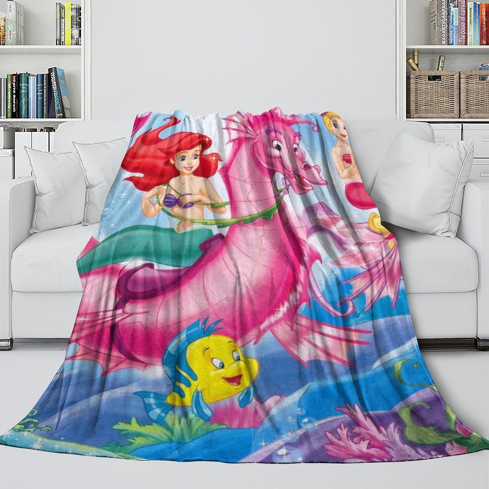 Cartoon The Little Mermaid Blanket Flannel Fleece Throw Room Decoration (Online Order Only)