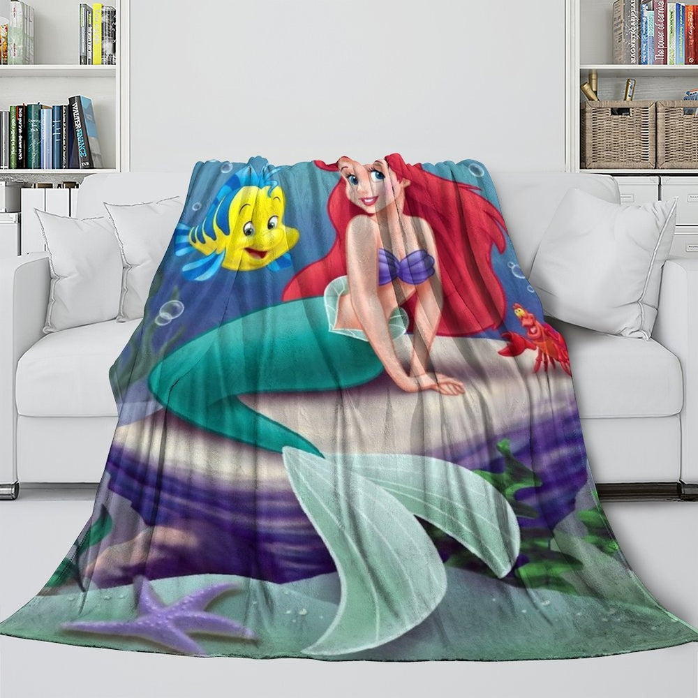 Cartoon The Little Mermaid Blanket Flannel Fleece Throw Room Decoration (Online Order Only)
