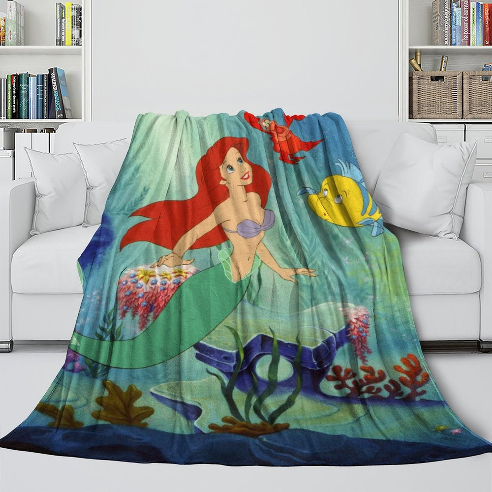 Cartoon The Little Mermaid Blanket Flannel Fleece Throw Room Decoration (Online Order Only)