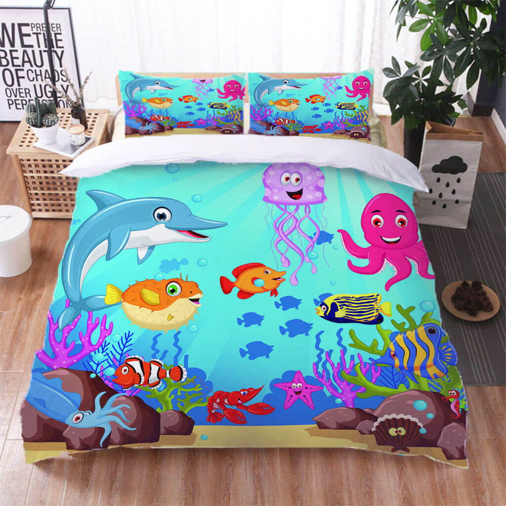 Cartoon Undersea World Bedding Set Quilt Cover Without Filler (Online Order Only)