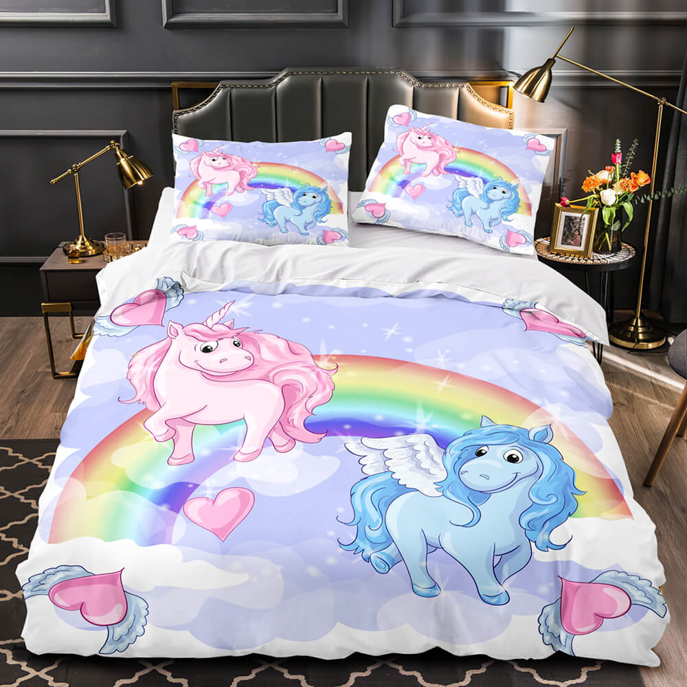 Cartoon Unicorn Bedding Set Quilt Duvet Cover Bedding Sets Kids Gift (Online Order Only)