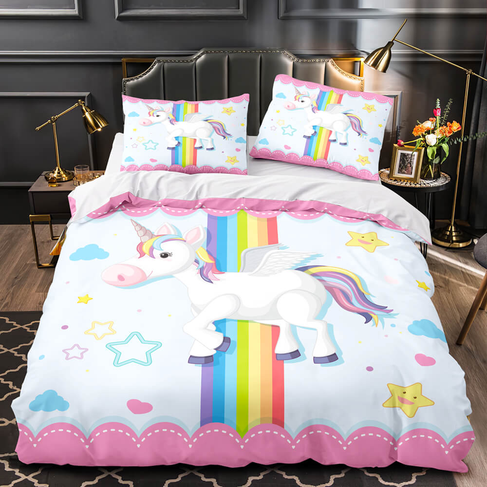Cartoon Unicorn Bedding Set Quilt Duvet Cover Bedding Sets Kids Gift (Online Order Only)