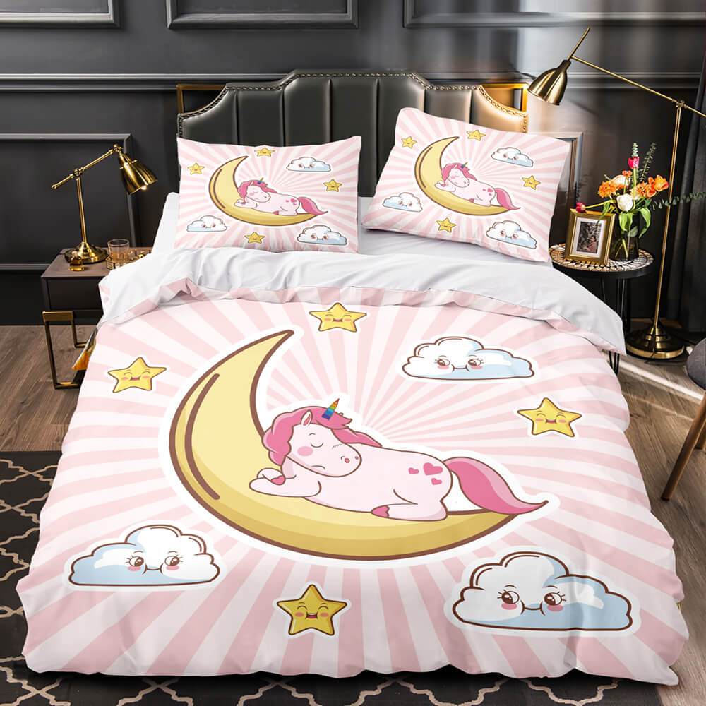 Cartoon Unicorn Bedding Set Quilt Duvet Cover Bedding Sets Kids Gift (Online Order Only)