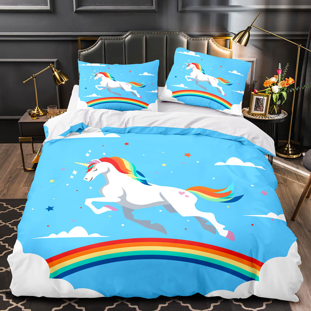 Cartoon Unicorn Bedding Set Quilt Duvet Cover Bedding Sets Kids Gift (Online Order Only)