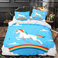 Cartoon Unicorn Bedding Set Quilt Duvet Cover Bedding Sets Kids Gift (Online Order Only)