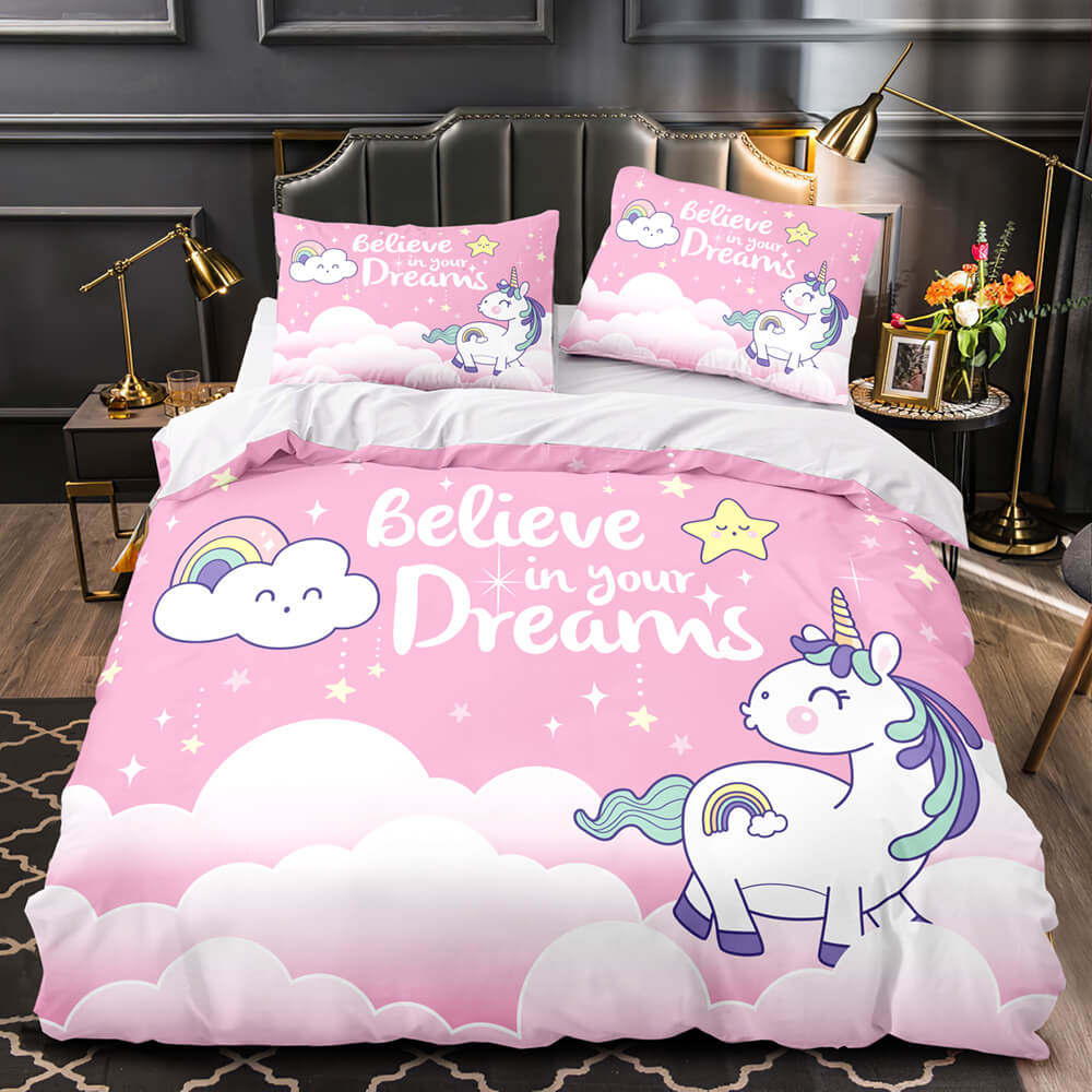 Cartoon Unicorn Bedding Set Quilt Duvet Cover Bedding Sets Kids Gift (Online Order Only)