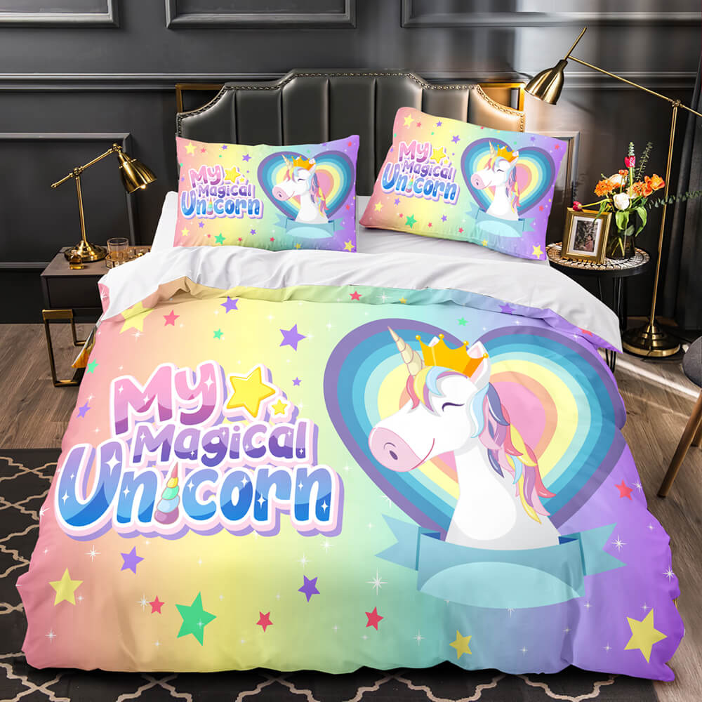 Cartoon Unicorn Bedding Set Quilt Duvet Cover Bedding Sets Kids Gift (Online Order Only)