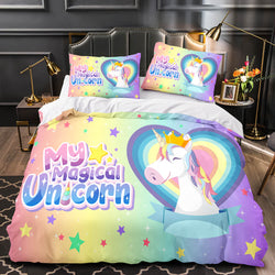 Cartoon Unicorn Bedding Set Quilt Duvet Cover Bedding Sets Kids Gift (Online Order Only)