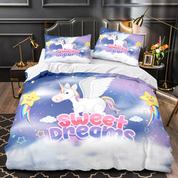 Cartoon Unicorn Bedding Set Quilt Duvet Cover Bedding Sets Kids Gift (Online Order Only)