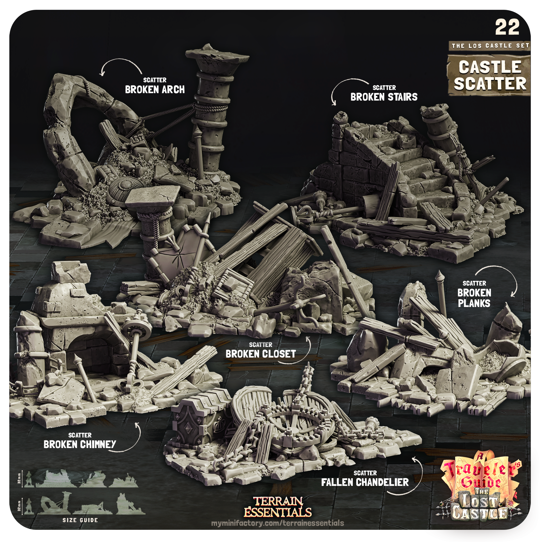 3D Printed Cast n Play Castle Scatter The Lost Castle Terrain Set 28mm 32mm D&D (Online Only)