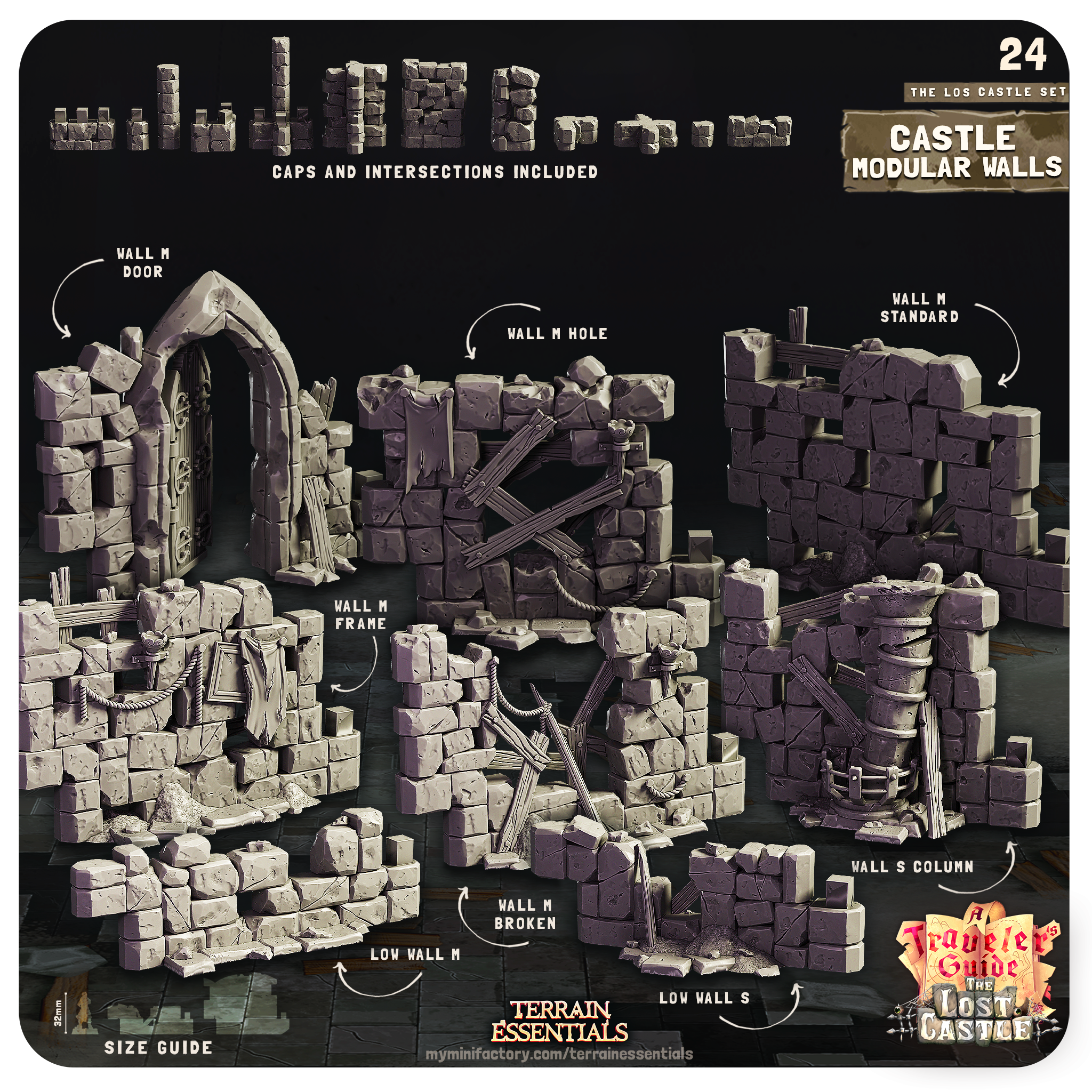 3D Printed Cast n Play Castle Modular Walls The Lost Castle Terrain Set 28mm 32mm D&D (Online Only)