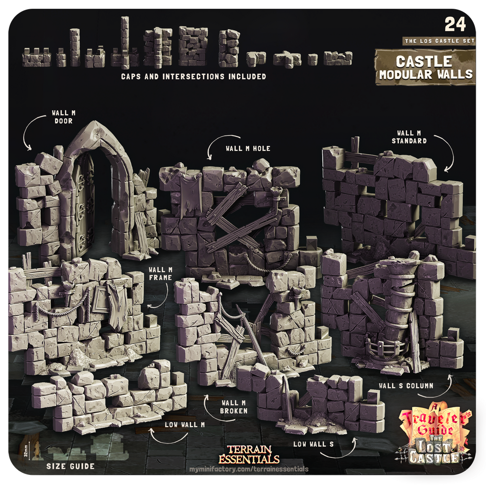 3D Printed Cast n Play Castle Modular Walls The Lost Castle Terrain Set 28mm 32mm D&D (Online Only)