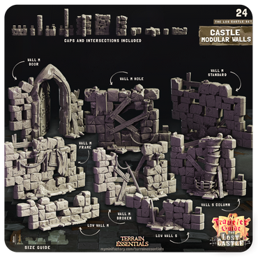 3D Printed Cast n Play Castle Modular Walls The Lost Castle Terrain Set 28mm 32mm D&D (Online Only)