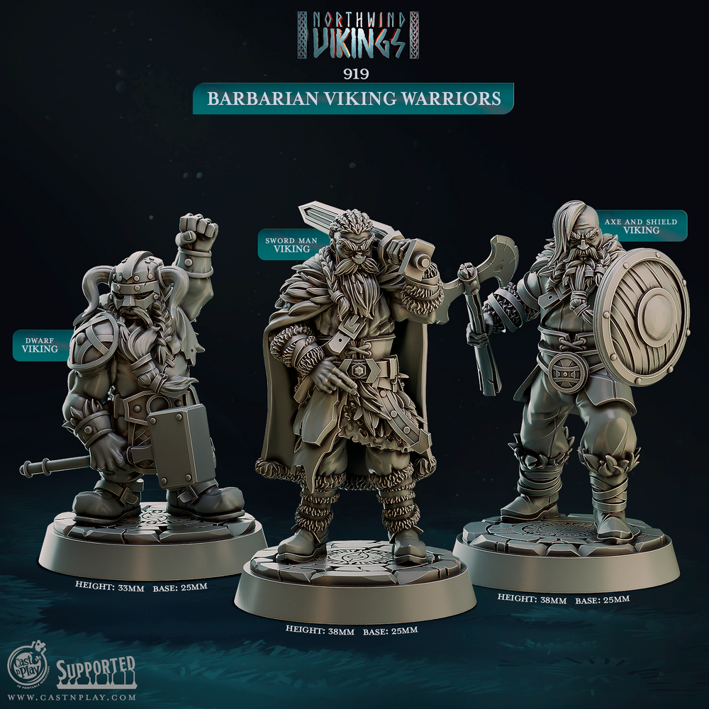 3D Printed Cast n Play Barbarian Viking Warriors Northwind Vikings 28mm 32mm D&D (Online Only)