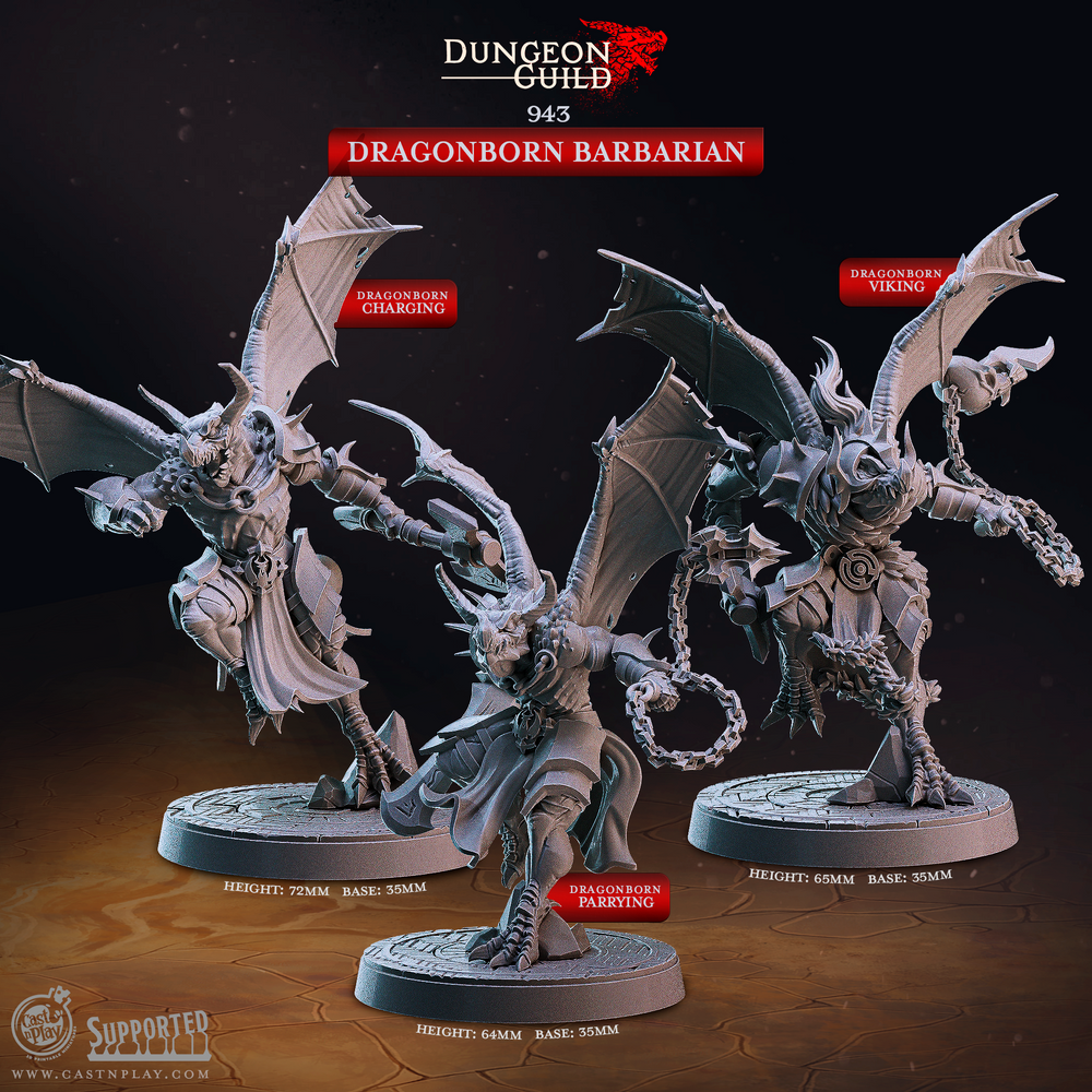 3D Printed Cast n Play Dragonborn Barbarian Dungeon Guild Set 28mm 32mm D&D (Online Only)