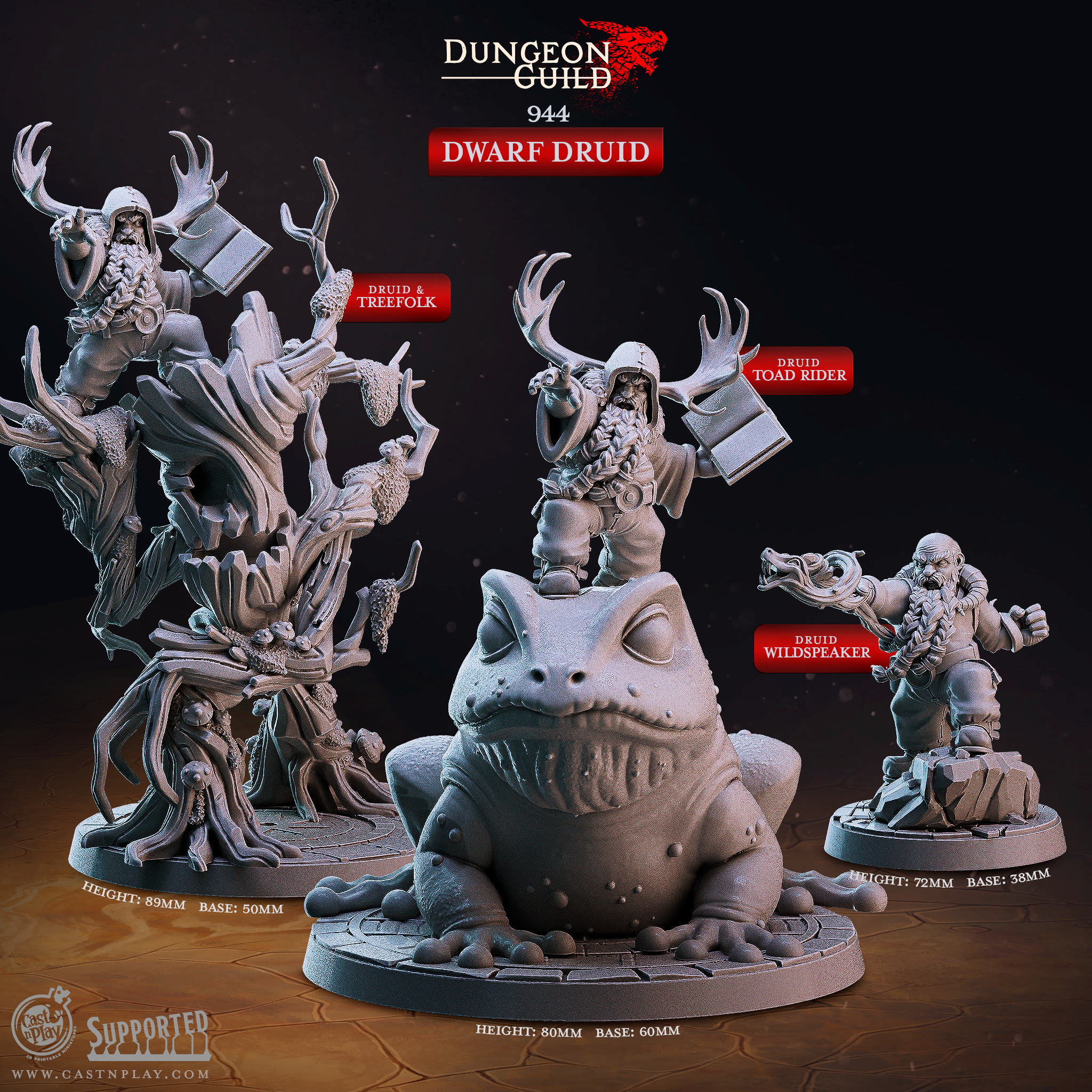 3D Printed Cast n Play Dwarf Druid Dungeon Guild Set 28mm 32mm D&D (Online Only)