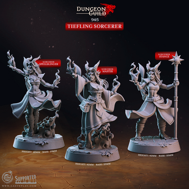 3D Printed Cast n Play Tiefling Sorcerer Dungeon Guild Set 28mm 32mm D&D (Online Only)