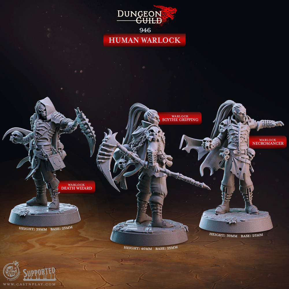 3D Printed Cast n Play Human Warlock Dungeon Guild Set 28mm 32mm D&D (Online Only)
