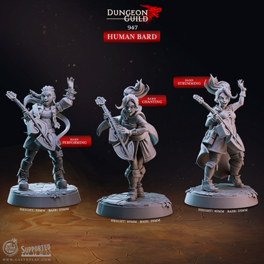 3D Printed Cast n Play Human Bard Dungeon Guild Set 28mm 32mm D&D (Online Only)