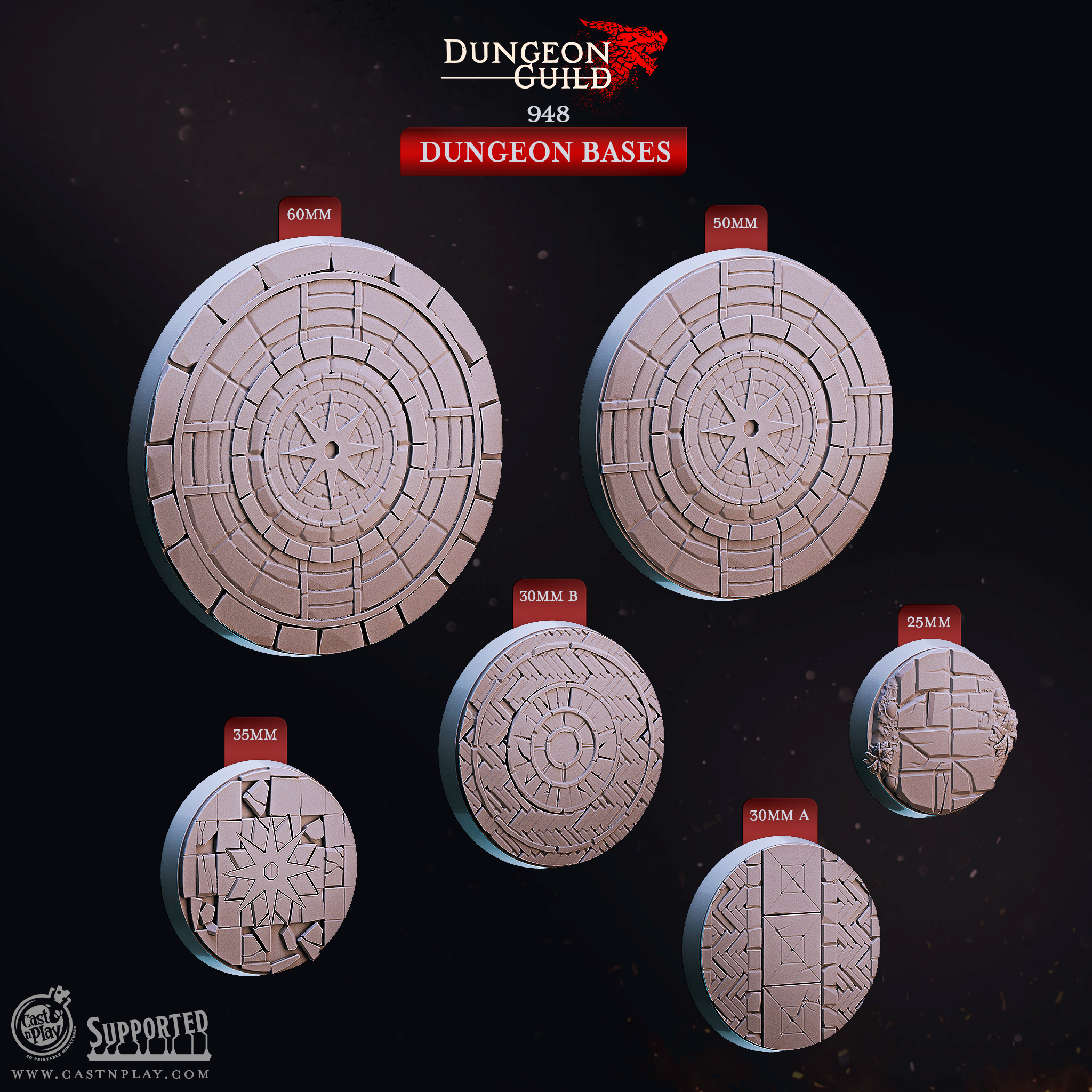 3D Printed Cast n Play Dungeon Bases Dungeon Guild Set 28mm 32mm D&D (Online Only)