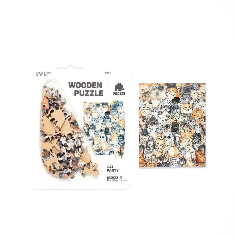 Cat Party 40 Piece Mini Wooden Jigsaw Puzzle Geek Toys (ONLINE ORDER ONLY)