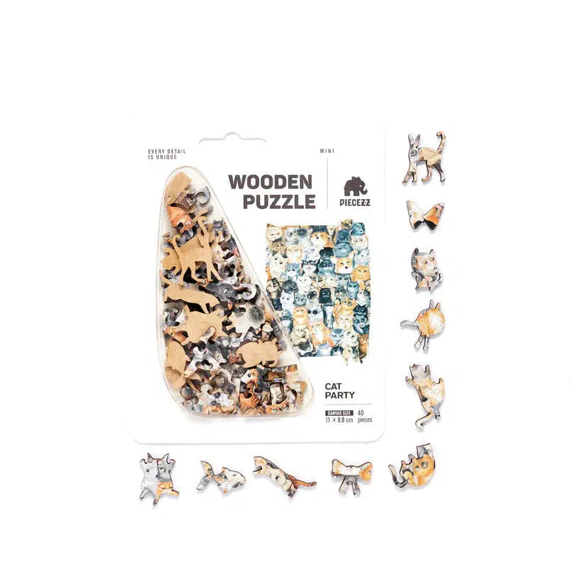 Cat Party 40 Piece Mini Wooden Jigsaw Puzzle Geek Toys (ONLINE ORDER ONLY)