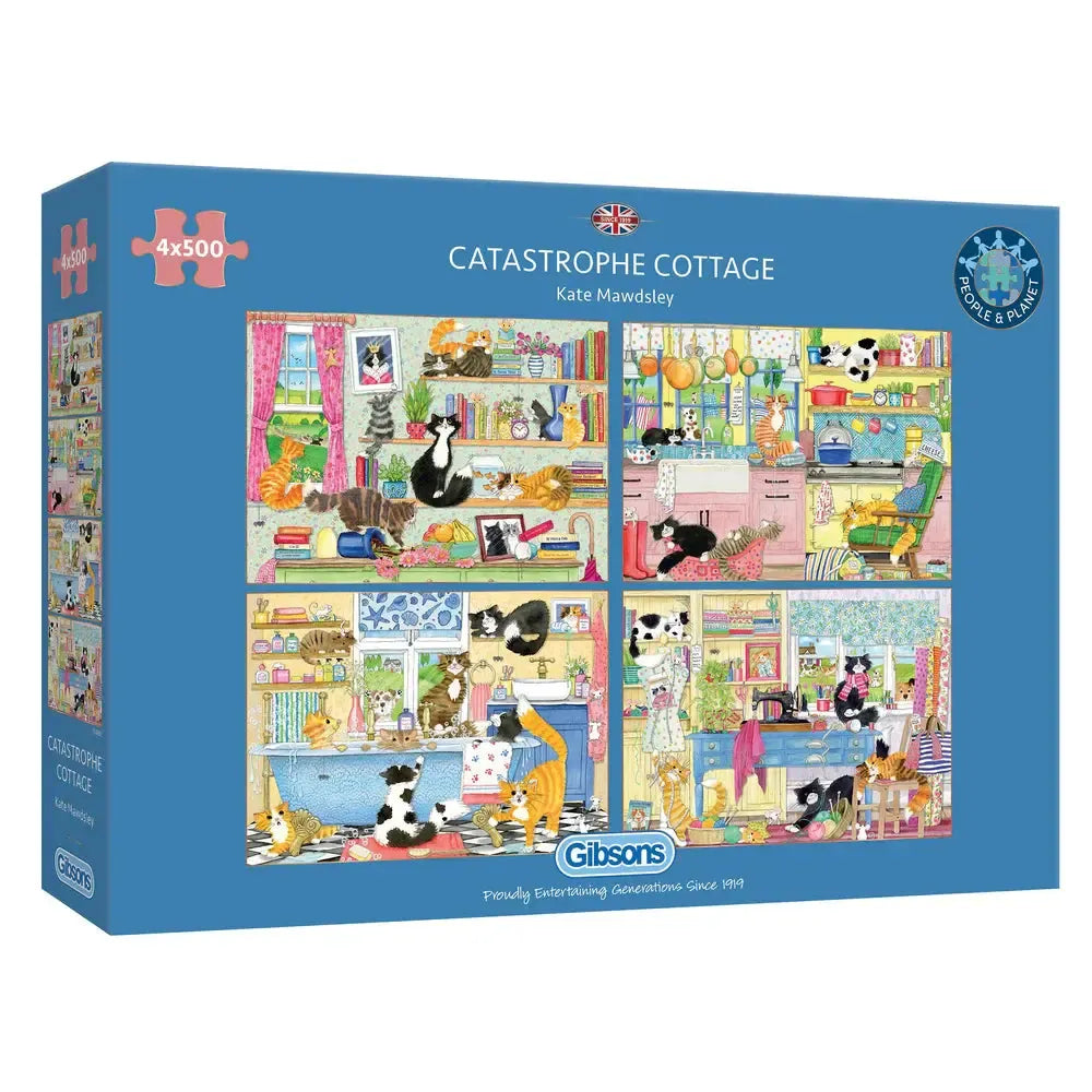 Catastrophe Cottage Set of 4 500 Piece Jigsaw Puzzles Gibsons (ONLINE ORDER ONLY)