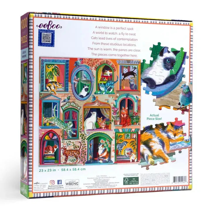 Cats in Windows 1000 Piece Jigsaw Puzzle eeBoo (ONLINE ORDER ONLY)