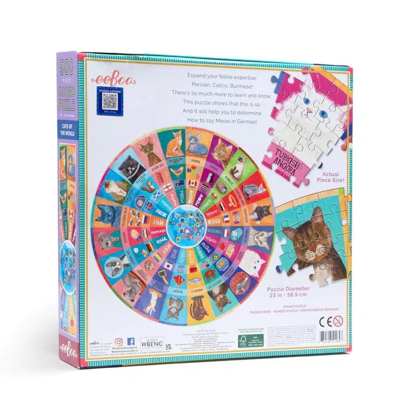 Cats of the World 500 Piece Round Jigsaw Puzzle eeBoo (ONLINE ORDER ONLY)