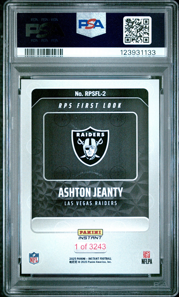 Graded 2025 Panini Instant Ashton Jeanty #RPSFL2 RPS First Look Rookie RC Football Card PSA 10 Gem Mint (ONLINE ORDER ONLY)