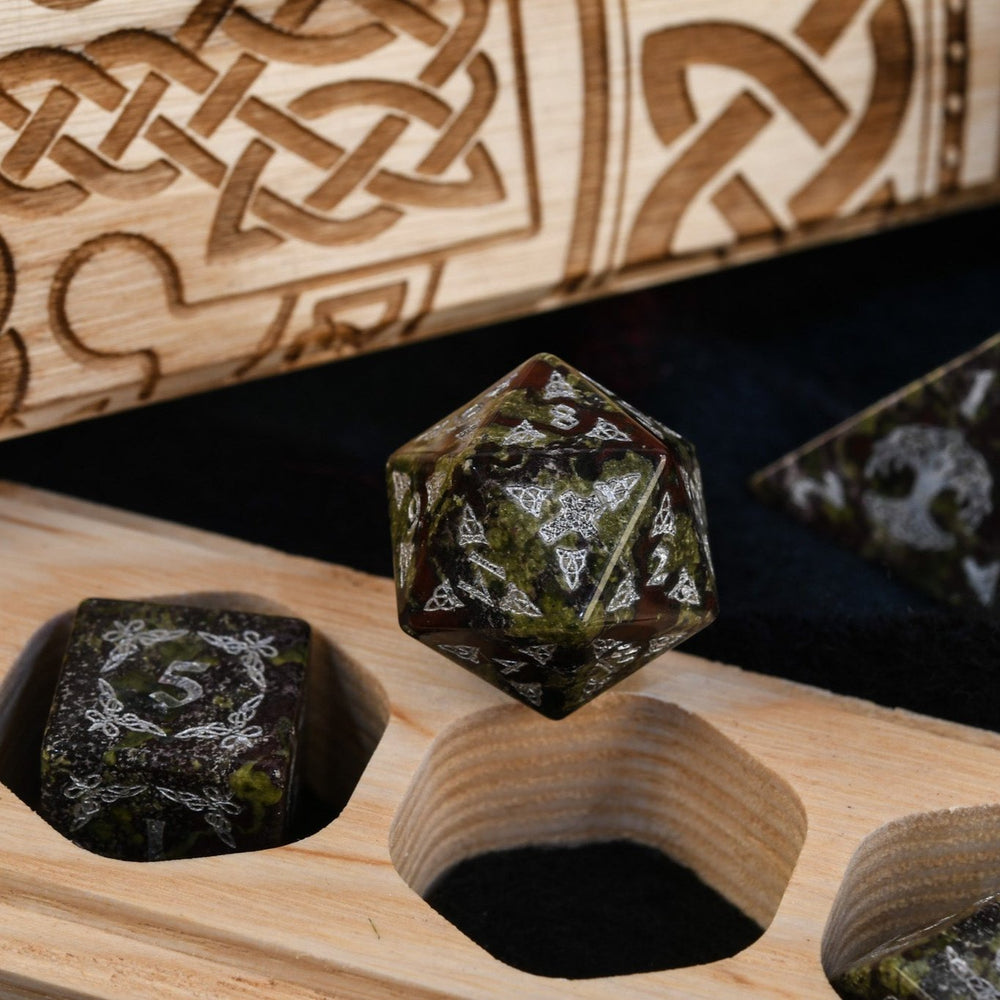 Pre-Order || Celtic Dragon Blood Jasper Stone Dice Set – Dice Around the World Collection