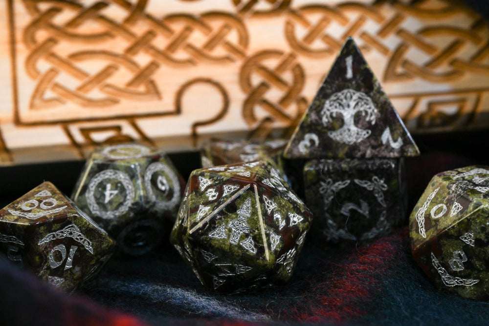 Pre-Order || Celtic Dragon Blood Jasper Stone Dice Set – Dice Around the World Collection