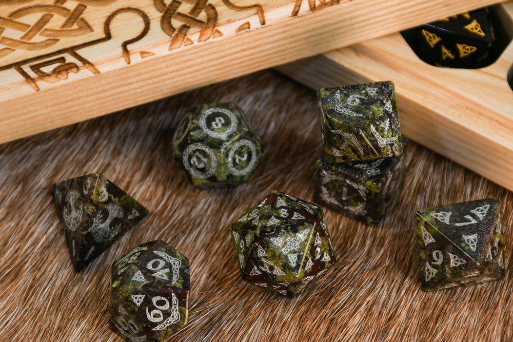 Pre-Order || Celtic Dragon Blood Jasper Stone Dice Set – Dice Around the World Collection