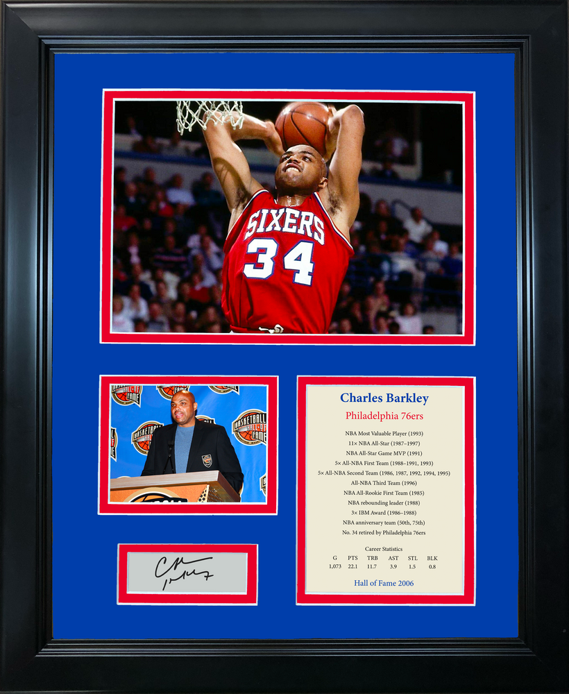 Framed Charles Barkley Hall of Fame Facsimile Laser Engraved Signature Auto Philadelphia 76ers Basketball 11"x14" Photo Sig Collage (ONLINE ORDER ONLY)