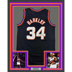 Framed Autographed/Signed Charles Barkley 35x39 Phoenix Black Basketball Jersey JSA COA