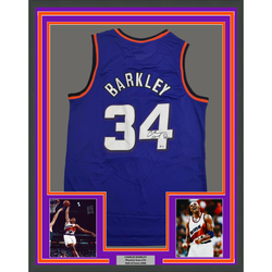 Framed Autographed/Signed Charles Barkley 35x39 Phoenix Purple Basketball Jersey Beckett BAS COA