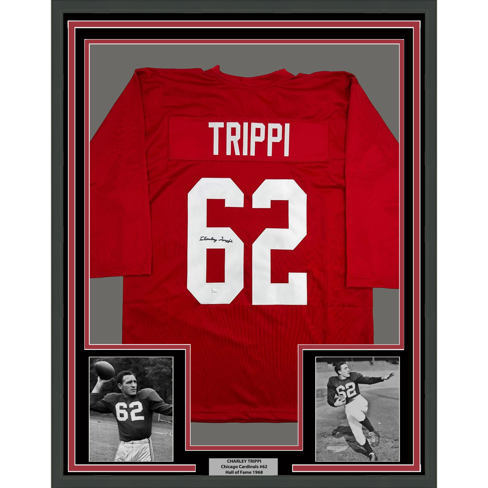 Framed Autographed/Signed Charley Trippi 35xx39 Arizona Red Football Jersey JSA COA
