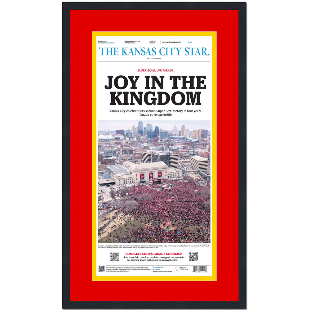 Framed Kansas City Star Chiefs Parade Super Bowl LVII 57 Champions 14x24 Football Newspaper Cover Photo Professionally Matted (ONLINE ORDER ONLY)