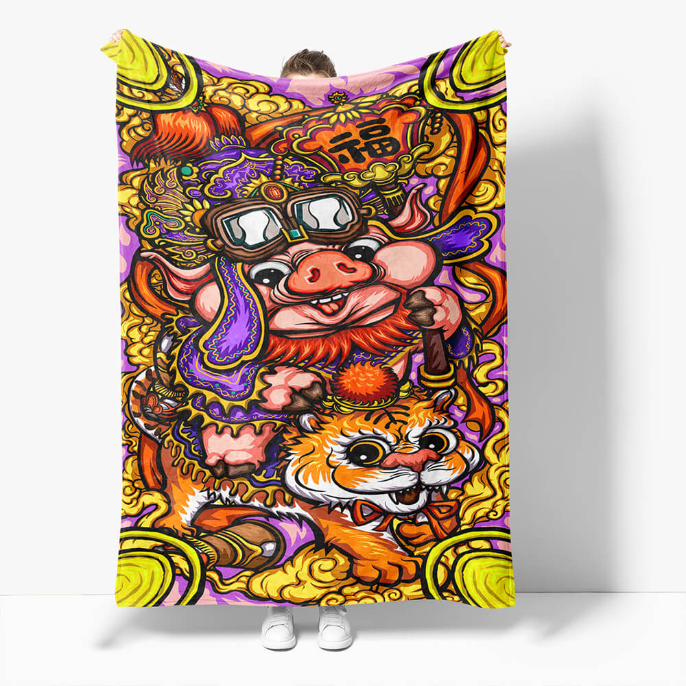 Chinese National Tide Elements Flannel Fleece Throw Blanket (Online Order Only)