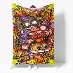 Chinese National Tide Elements Flannel Fleece Throw Blanket (Online Order Only)