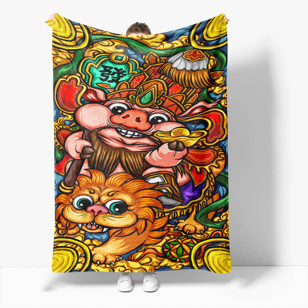 Chinese National Tide Elements Flannel Fleece Throw Blanket (Online Order Only)