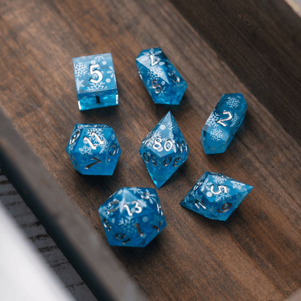 Christmas Blue Snowflake Handmade Resin DND Dice Set (ONLINE ORDER ONLY)